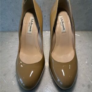 LK Bennett Brown Patent Leather Sledge Stiletto Heels